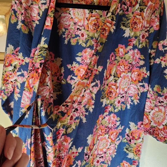 Cotton Robe Cover-up Floral OS Romantic Summer Gramma Chic - Picture 3 of 6